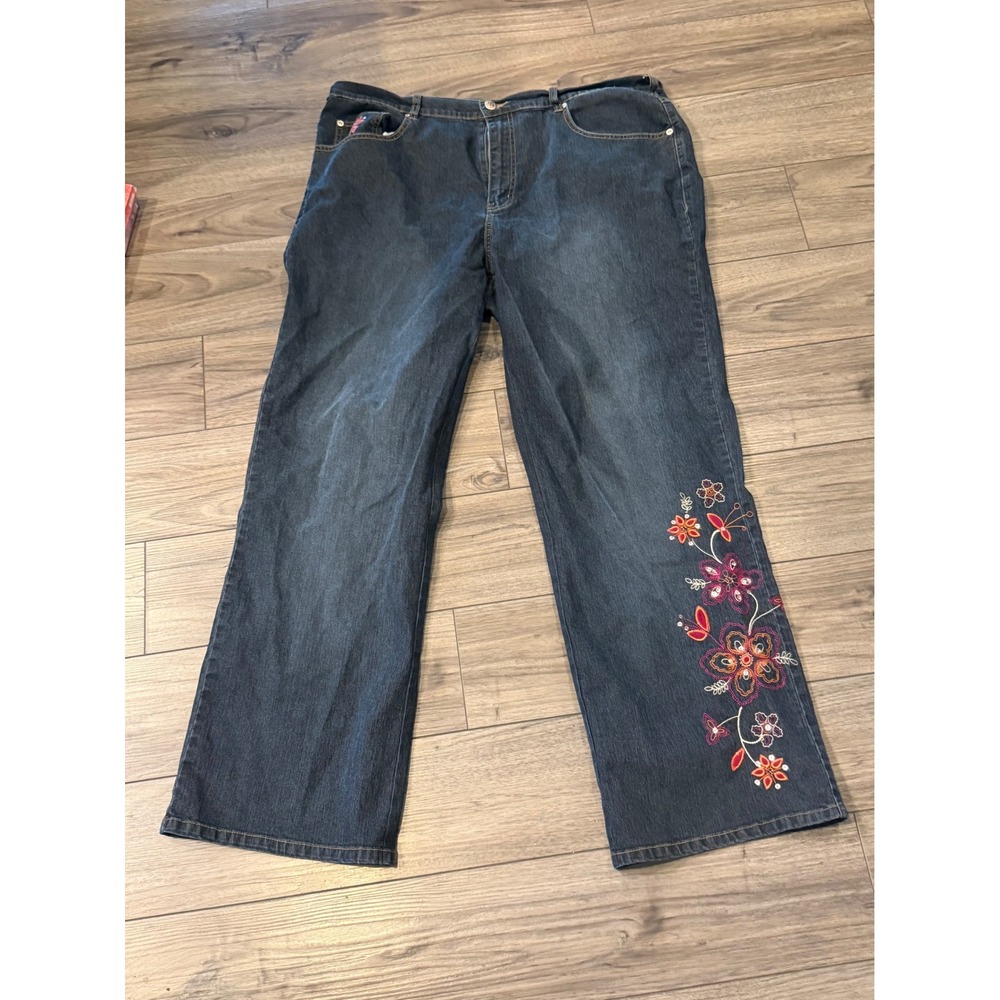 Vintage Y2K Avenue Blues Embroidered Wide Leg Jeans 18 Plus Sequin Floral Denim